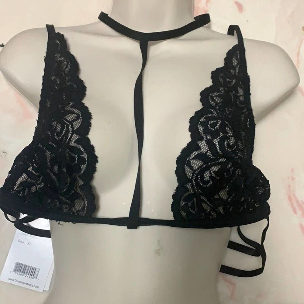 NWT DREAMGIRL LACE BLACK BRA SIZE XL